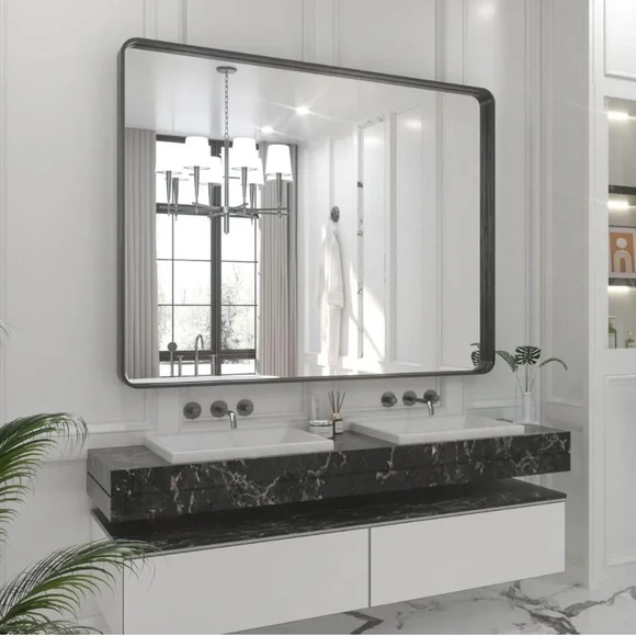 NEW West Elm XL Large Black Framed Metal Vanity Wall Hanging Mirror - 48 x 40